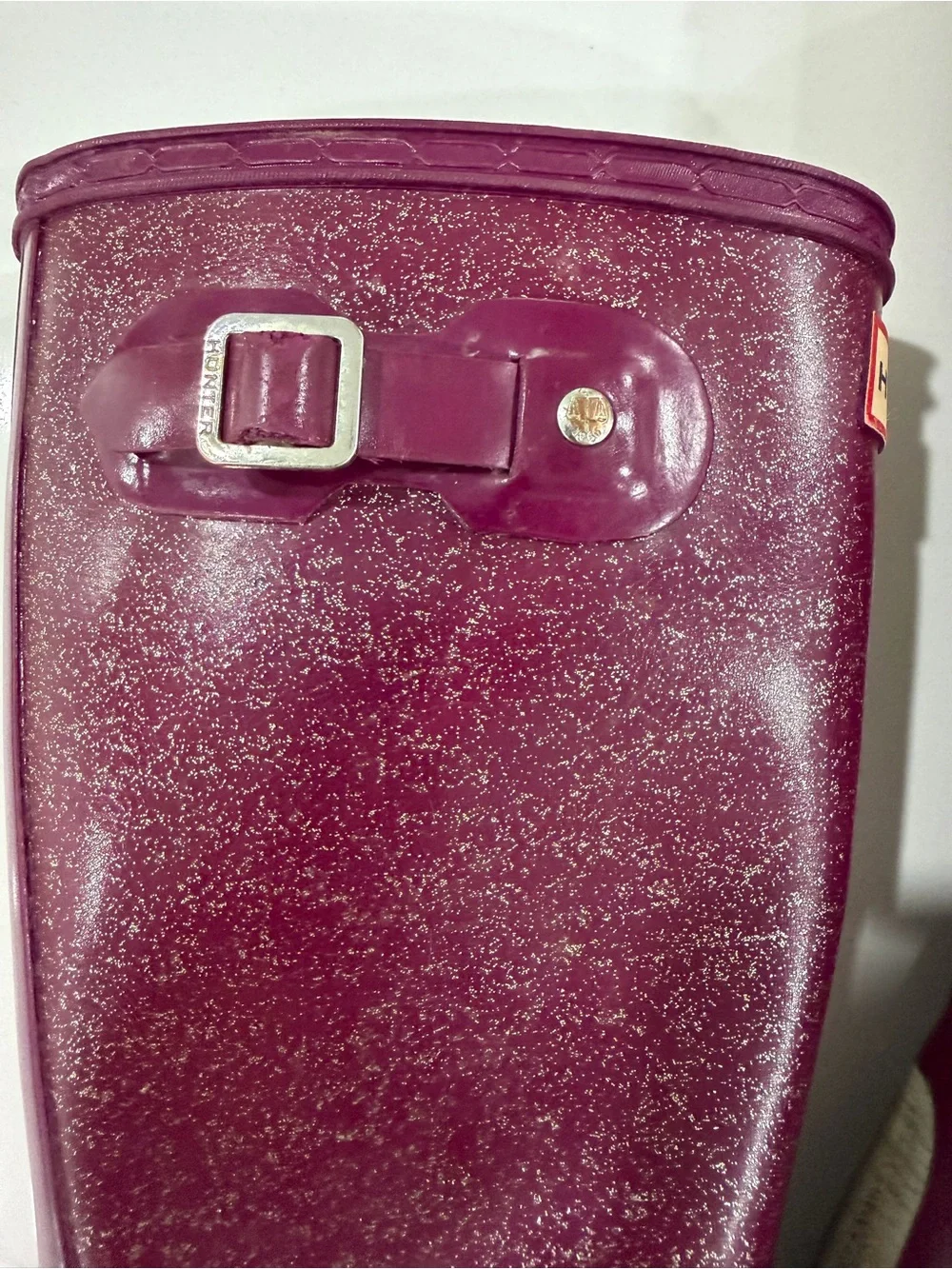 Hunter Kids Original Big Girls Giant Glitter Rain Boots Maroon Purple Size 3Y